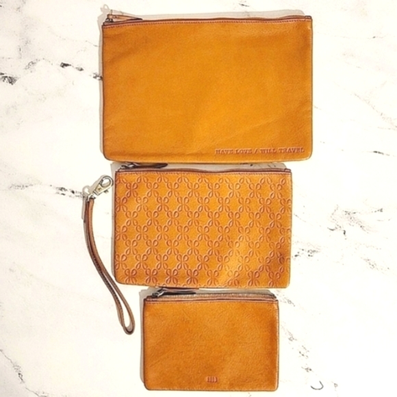 HOBO RARE 'Triad' Caramel Color 3 Leather Pouches & Wristlet - Picture 1 of 12
